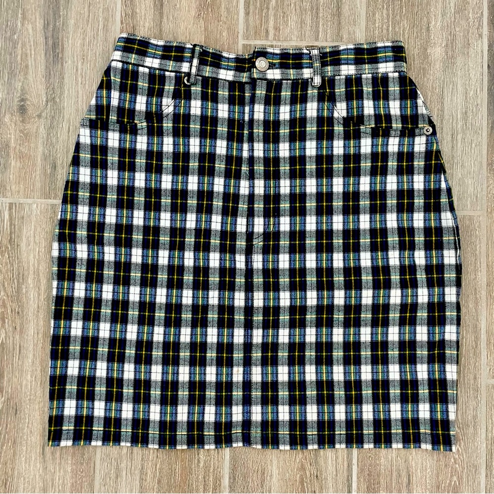 Vintage Express Stretch 90s Plaid Preppy Skirt size Small VTG